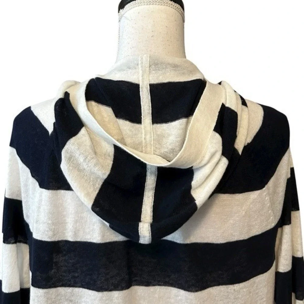 LOFT Striped‎ Hooded Lightweight Cardigan Sweater SZ Medium Navy White